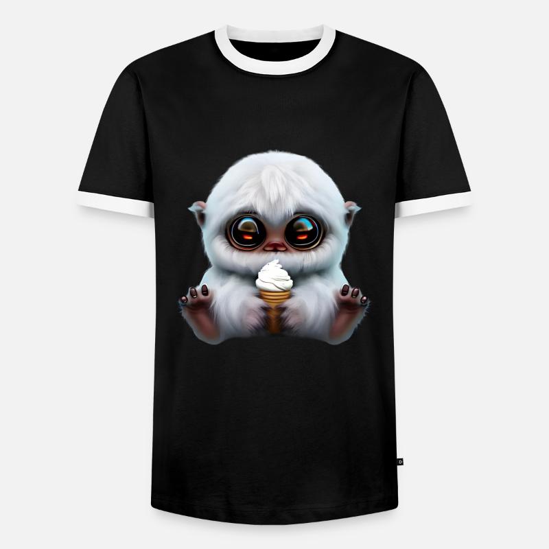 Yeti mit Softeis - Männer Kontrast-T-Shirt - Schwarz/Weiß