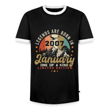 Januar Jahrgang 2007 - 17.Geburtstag Geschenk - Männer Kontrast-T-Shirt - Schwarz/Weiß - Vorne - AI Model Female 172 light (172cm) & AI Model Male 178 light (178cm)