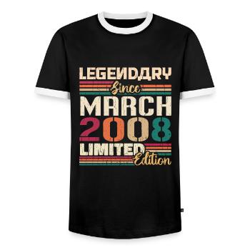 March 2008 Vintage Born Vintage Birthday - Men's Ringer Shirt - black/white - Front - AI Model Female 172 light (172cm) & AI Model Male 178 light (178cm)