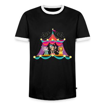 Circus - Monkey Circus - Circus Animals Hare Lion - Men's Ringer Shirt - black/white - Front - AI Model Female 172 light (172cm) & AI Model Male 178 light (178cm)
