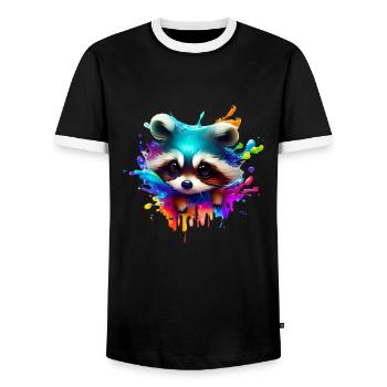 Bunter Waschbär mit Farbklecksen - Männer Kontrast-T-Shirt - Schwarz/Weiß - Vorne - AI Model Female 172 light (172cm) & AI Model Male 178 light (178cm)