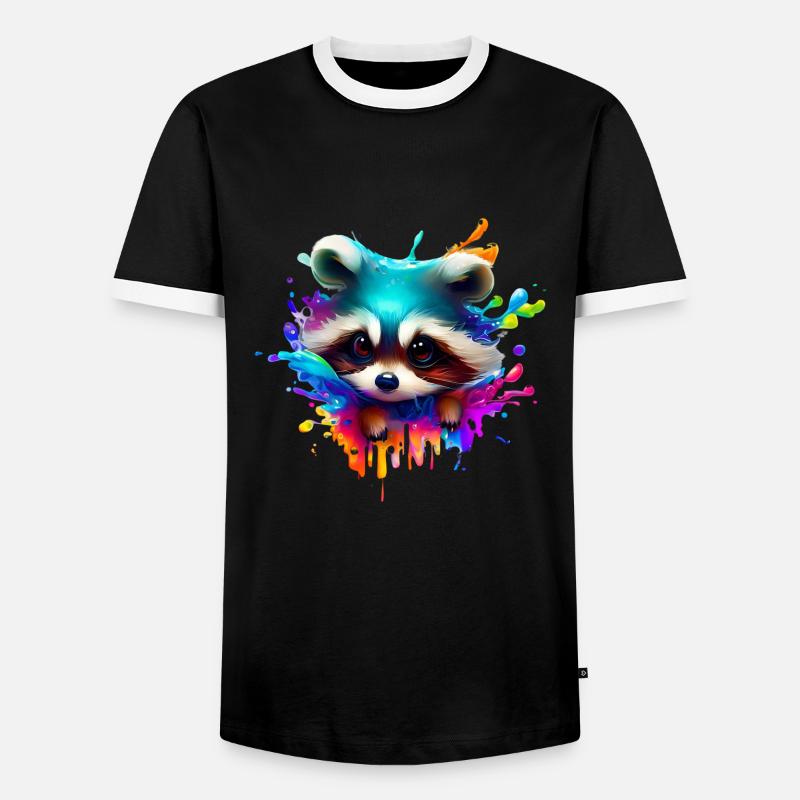 Bunter Waschbär mit Farbklecksen - Männer Kontrast-T-Shirt - Schwarz/Weiß