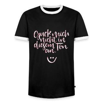 Guck mich nicht in diesem Ton an! - Männer Kontrast-T-Shirt - Schwarz/Weiß - Vorne - AI Model Female 172 light (172cm) & AI Model Male 178 light (178cm)
