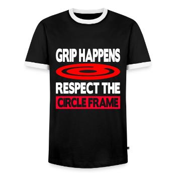 Grip Happens Respect The Circle Frame - Männer Kontrast-T-Shirt - Schwarz/Weiß - Vorne - AI Model Female 172 light (172cm) & AI Model Male 178 light (178cm)