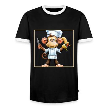 Bananen Affe kocht - Männer Kontrast-T-Shirt - Schwarz/Weiß - Vorne - AI Model Female 172 light (172cm) & AI Model Male 178 light (178cm)