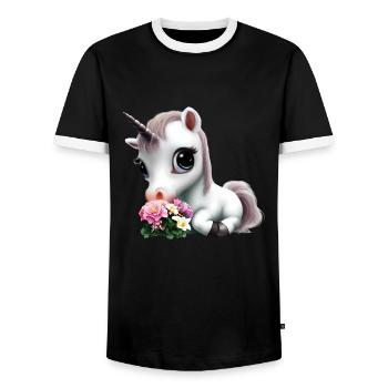 Joli bouquet d’odeurs de licorne - T-shirt contrasté Homme - noir/blanc - Devant - AI Model Female 172 light (172cm) & AI Model Male 178 light (178cm)