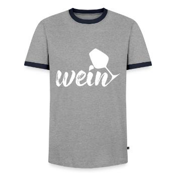 Wein, weiß - Männer Kontrast-T-Shirt - Grau/Navy  - Vorne - AI Model Female 172 light (172cm) & AI Model Male 178 light (178cm)