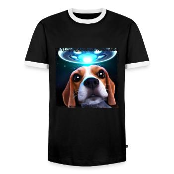 Selfie OVNI avec beagle - T-shirt contrasté Homme - noir/blanc - Devant - AI Model Female 172 light (172cm) & AI Model Male 178 light (178cm)