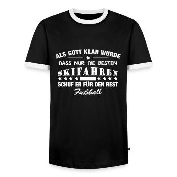 Skifahren vs. Fußball - Männer Kontrast-T-Shirt - Schwarz/Weiß - Vorne - AI Model Female 172 light (172cm) & AI Model Male 178 light (178cm)