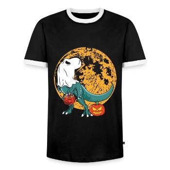 Halloween Dinosaur Pumpkin - Men's Ringer Shirt - black/white - Front - AI Model Female 172 light (172cm) & AI Model Male 178 light (178cm)