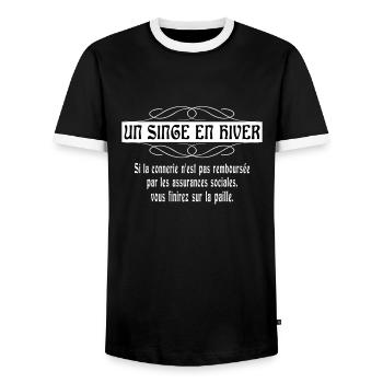 un singe en hiver - T-shirt contrasté Homme - noir/blanc - Devant - AI Model Female 172 light (172cm) & AI Model Male 178 light (178cm)