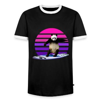 Panda Surfer - Men's Ringer Shirt - black/white - Front - AI Model Female 172 light (172cm) & AI Model Male 178 light (178cm)