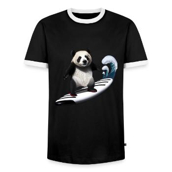 Panda Surfer - Men's Ringer Shirt - black/white - Front - AI Model Female 172 light (172cm) & AI Model Male 178 light (178cm)
