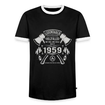 Legendärer Holzfäller Geboren 1959 Geschenk - Männer Kontrast-T-Shirt - Schwarz/Weiß - Vorne - AI Model Female 172 light (172cm) & AI Model Male 178 light (178cm)