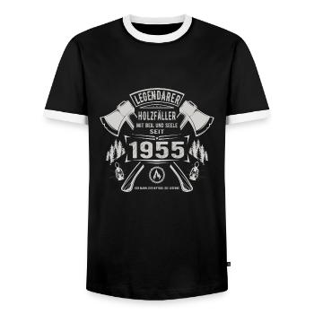 Legendärer Holzfäller Geboren 1955 Geschenk - Männer Kontrast-T-Shirt - Schwarz/Weiß - Vorne - AI Model Female 172 light (172cm) & AI Model Male 178 light (178cm)
