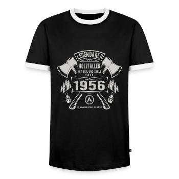 Legendärer Holzfäller Geboren 1956 Geschenk - Männer Kontrast-T-Shirt - Schwarz/Weiß - Vorne - AI Model Female 172 light (172cm) & AI Model Male 178 light (178cm)