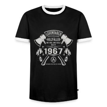 Legendärer Holzfäller Geboren 1967 Geschenk - Männer Kontrast-T-Shirt - Schwarz/Weiß - Vorne - AI Model Female 172 light (172cm) & AI Model Male 178 light (178cm)