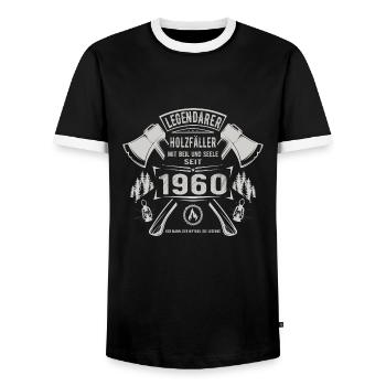 Legendärer Holzfäller Geboren 1960 Geschenk - Männer Kontrast-T-Shirt - Schwarz/Weiß - Vorne - AI Model Female 172 light (172cm) & AI Model Male 178 light (178cm)