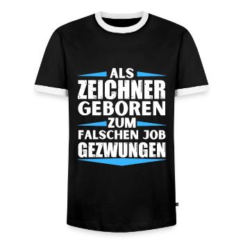 Le dessinateur a atterri dans le mauvais emploi - T-shirt contrasté Homme - noir/blanc - Devant - AI Model Female 172 light (172cm) & AI Model Male 178 light (178cm)