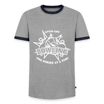Bowling Living Life - Men's Ringer Shirt - grey/navy  - Front - AI Model Female 172 light (172cm) & AI Model Male 178 light (178cm)