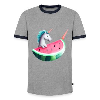 Licorne de pastèque - T-shirt contrasté Homme - gris/marine  - Devant - AI Model Female 172 light (172cm) & AI Model Male 178 light (178cm)