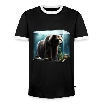 Ours dans l’aquarium - T-shirt contrasté Homme - noir/blanc - Devant - AI Model Female 172 light (172cm) & AI Model Male 178 light (178cm)
