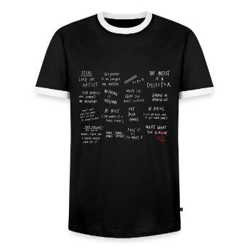 Funny Sayings Fake Friends Aesthetic Meme - Men's Ringer Shirt - black/white - Front - AI Model Female 172 light (172cm) & AI Model Male 178 light (178cm)