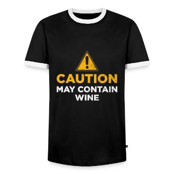 Caution may contain wine - Men's Ringer Shirt - black/white - Front - AI Model Female 172 light (172cm) & AI Model Male 178 light (178cm)