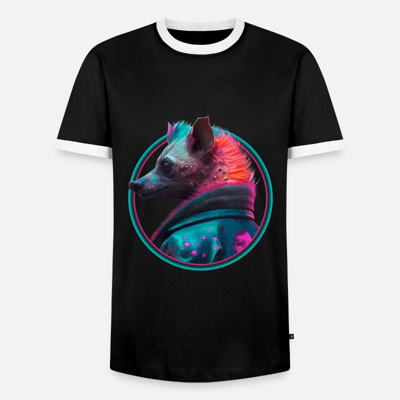 Punk Hyäne in Lederjacke - Männer Kontrast-T-Shirt - Schwarz/Weiß