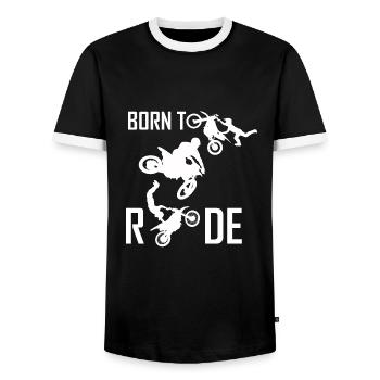 motorcycle - Men's Ringer Shirt - black/white - Front - AI Model Female 172 light (172cm) & AI Model Male 178 light (178cm)