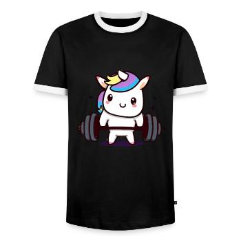 Surfing Jesus - Men's Ringer Shirt - black/white - Front - AI Model Female 172 light (172cm) & AI Model Male 178 light (178cm)