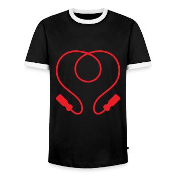 Red Heart Rope Design for Rope Jumpers - Men's Ringer Shirt - black/white - Front - AI Model Female 172 light (172cm) & AI Model Male 178 light (178cm)