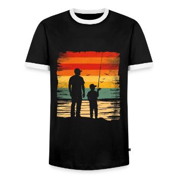 Père et fils Pêche Pêche - T-shirt contrasté Homme - noir/blanc - Devant - AI Model Female 172 light (172cm) & AI Model Male 178 light (178cm)