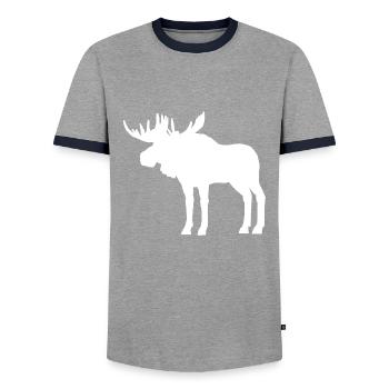 Moose Silhouette - Men's Ringer Shirt - grey/navy  - Front - AI Model Female 172 light (172cm) & AI Model Male 178 light (178cm)