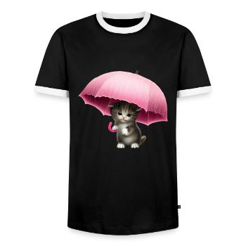 Cat with pink umbrella - Men's Ringer Shirt - black/white - Front - AI Model Female 172 light (172cm) & AI Model Male 178 light (178cm)