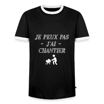 Tee shirt je peux pas j ai chantier - T-shirt contrasté Homme - noir/blanc - Devant - AI Model Female 172 light (172cm) & AI Model Male 178 light (178cm)