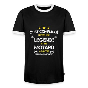 Légende motard humour - T-shirt contrasté Homme - noir/blanc - Devant - AI Model Female 172 light (172cm) & AI Model Male 178 light (178cm)
