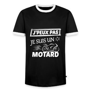 j peux pas j ai moto - T-shirt contrasté Homme - noir/blanc - Devant - AI Model Female 172 light (172cm) & AI Model Male 178 light (178cm)