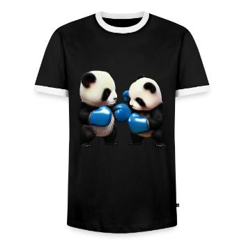 Fighting Panda Bears - Men's Ringer Shirt - black/white - Front - AI Model Female 172 light (172cm) & AI Model Male 178 light (178cm)