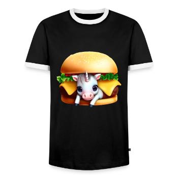 Licorne Cheeseburger - T-shirt contrasté Homme - noir/blanc - Devant - AI Model Female 172 light (172cm) & AI Model Male 178 light (178cm)