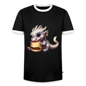 Cheeseburger Dragon - T-shirt contrasté Homme - noir/blanc - Devant - AI Model Female 172 light (172cm) & AI Model Male 178 light (178cm)