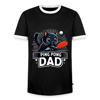 Table Tennis Katze Pingpong Black Cat Dad Outfit - T-shirt contrasté Homme - noir/blanc - Devant - AI Model Female 172 light (172cm) & AI Model Male 178 light (178cm)