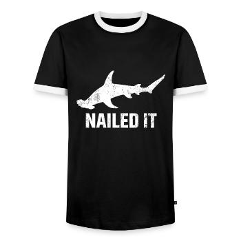 Hammerhead shark with funny saying - Men's Ringer Shirt - black/white - Front - AI Model Female 172 light (172cm) & AI Model Male 178 light (178cm)