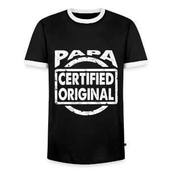 Papa zertifiziertes Original - Männer Kontrast-T-Shirt - Schwarz/Weiß - Vorne - AI Model Female 172 light (172cm) & AI Model Male 178 light (178cm)