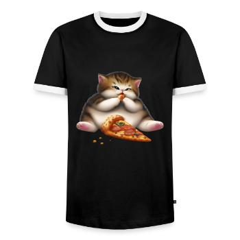 Pizza Liebhaber Katze - Männer Kontrast-T-Shirt - Schwarz/Weiß - Vorne - AI Model Female 172 light (172cm) & AI Model Male 178 light (178cm)