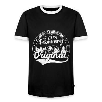 Février 1959 Cadeau d’anniversaire Février 1959 - T-shirt contrasté Homme - noir/blanc - Devant - AI Model Female 172 light (172cm) & AI Model Male 178 light (178cm)