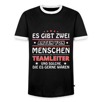 Team Leader Gift - Two Types of... Design - Men's Ringer Shirt - black/white - Front - AI Model Female 172 light (172cm) & AI Model Male 178 light (178cm)