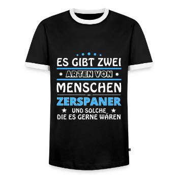 Chipper Gift - Two Types of... Design - Men's Ringer Shirt - black/white - Front - AI Model Female 172 light (172cm) & AI Model Male 178 light (178cm)