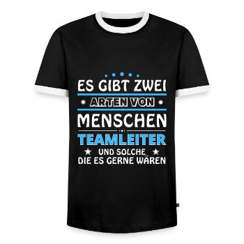 Team Leader Gift - Two Types of... Design - Men's Ringer Shirt - black/white - Front - AI Model Female 172 light (172cm) & AI Model Male 178 light (178cm)