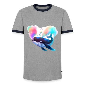 Colorful whale in the ocean - Men's Ringer Shirt - grey/navy  - Front - AI Model Female 172 light (172cm) & AI Model Male 178 light (178cm)